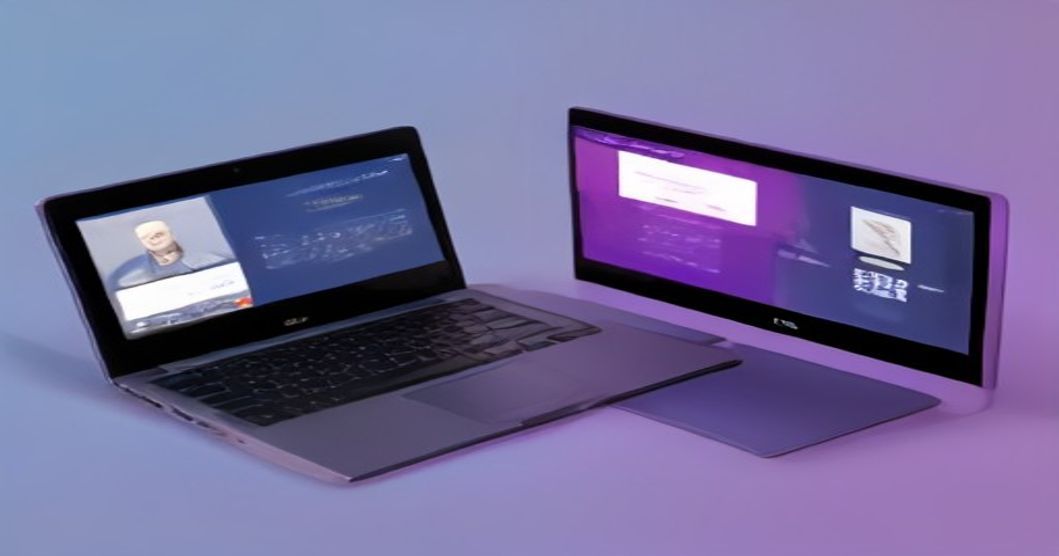 Two phones showing Instagram profile migration with exported content on a laptop